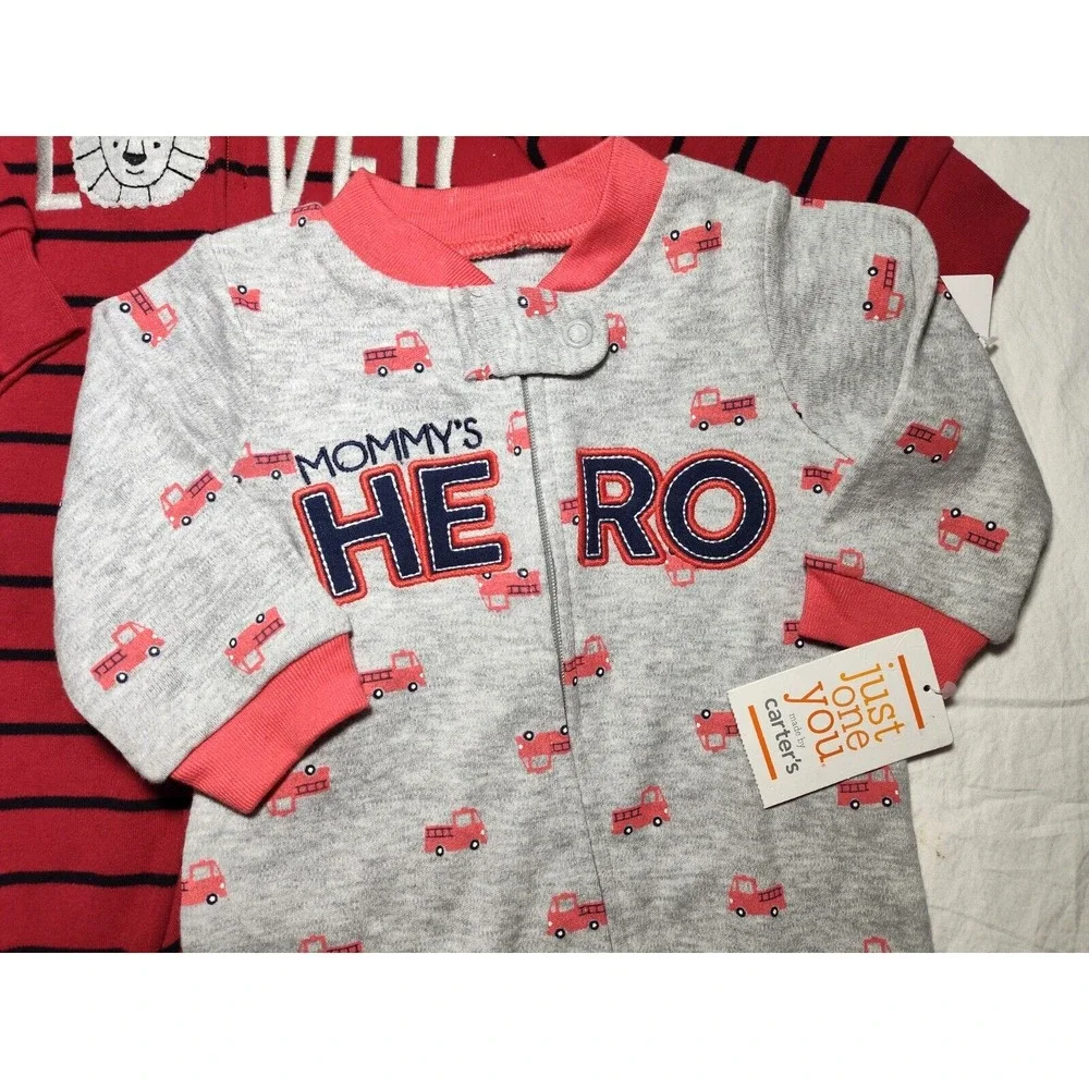 Just One You 3 Mos Loved Lion Mommy's Hero Firetruck 1pc Footed‎ Sleeper Lot NWT